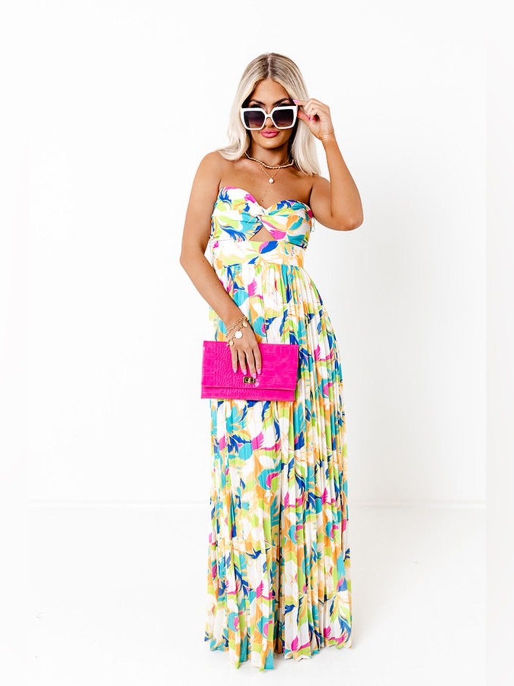 Flying Tomato Strapless Tropical Print Wide Leg Jumpsuit Size L - Picture 4 of 11